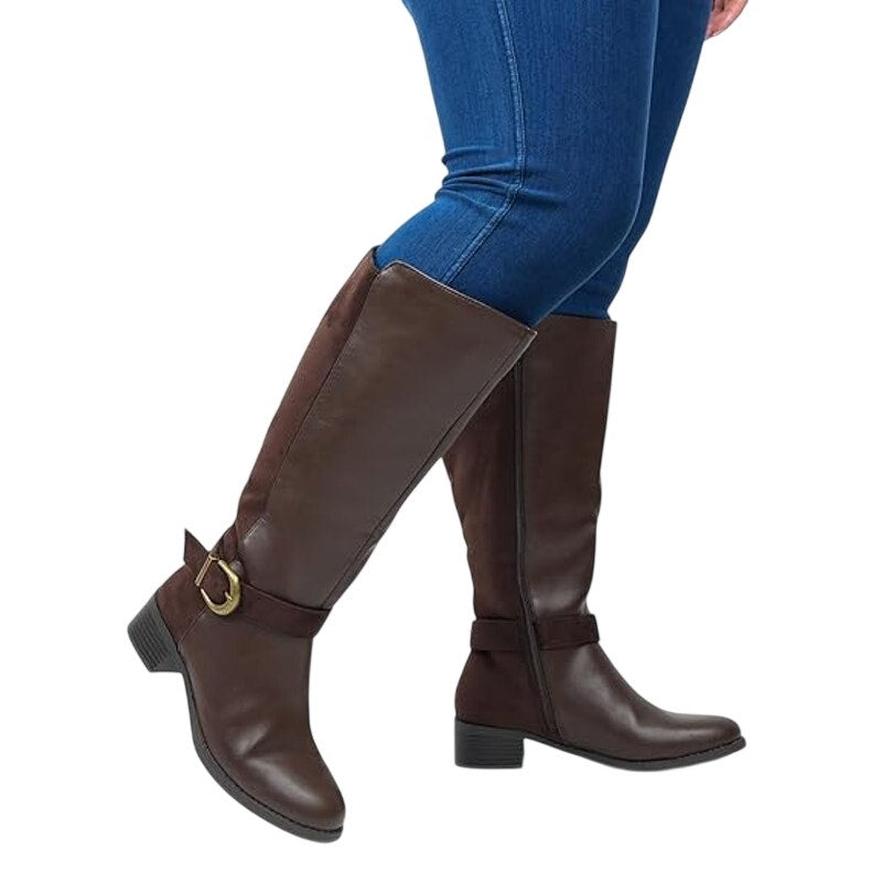 Hawkwell Womens 6.5 Brown Faux Suede 2" Heel Extra Wide Calf Side Zipper Boots