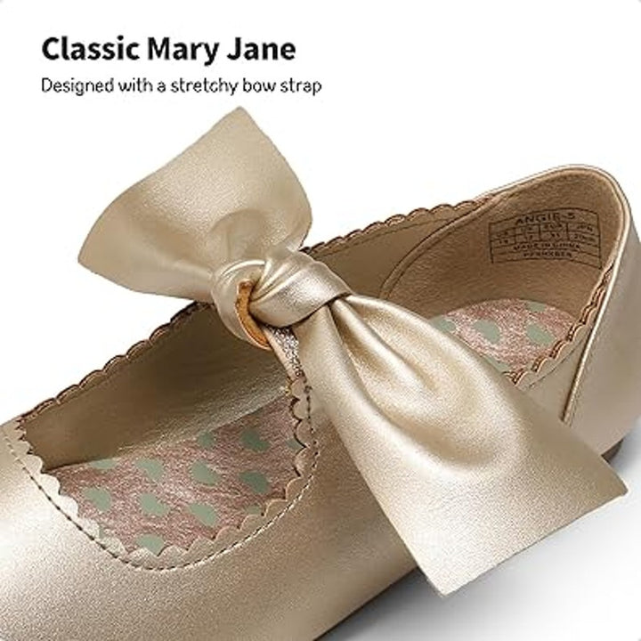 Dream Pairs Little Girl Size 13 Shiny Gold Bow Slip On Closed Toe Flats Shoes