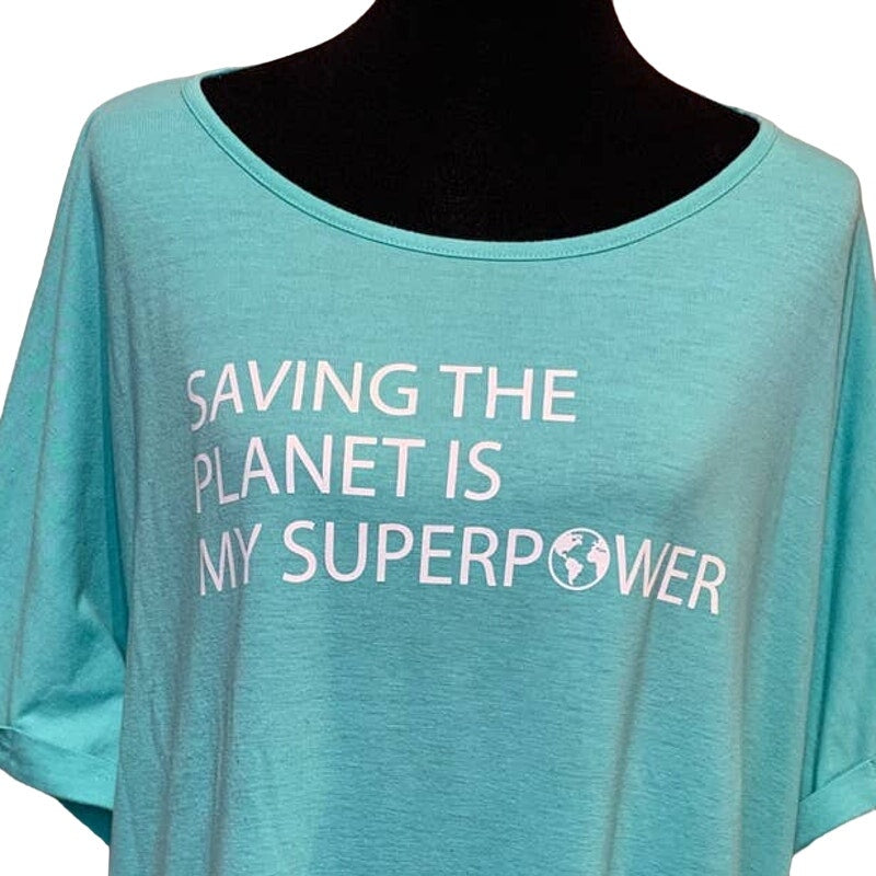 Hand Printed Upcycled 3X Saving the Planet is My Superpower Short Sleeve Tee