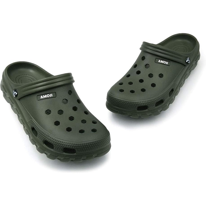 Amoji Mens Size 6 Army Green Clogs Round Toe Sandal Garden Water Shoes