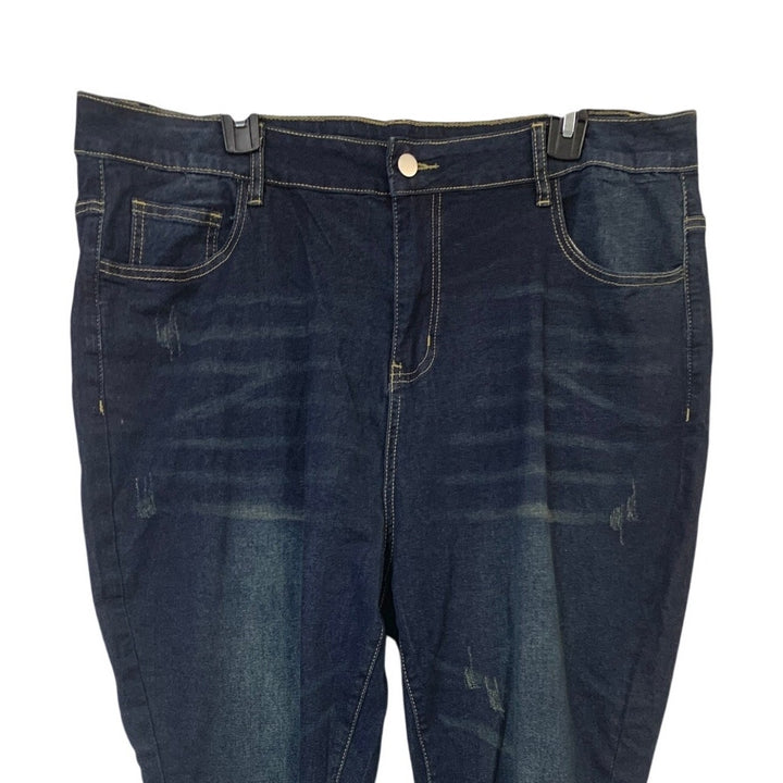 Womens Size 20W Blue Cotton Blend Whiskered Distressed Denim Blue Jeans