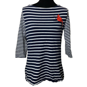 Handmade Upcycled Large Cardinal Striped 3/4 Sleeve Cotton Blend Boat Neck Top