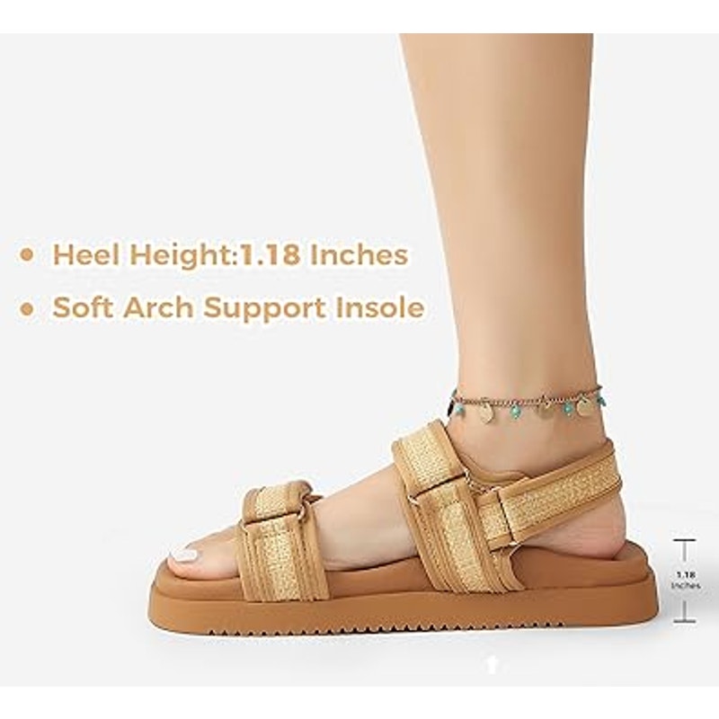 Lucky Step Womens Size 7.5 Tan Hook Loop Open Toe Double Strap Sandal Shoes