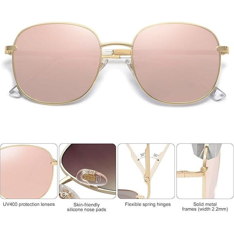 New Sojos Womens Pink Mirror Lens Gold Frame UV Protection Shades Sunglasses