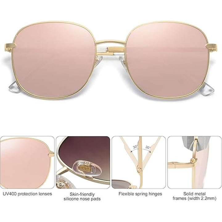 New Sojos Womens Pink Mirror Lens Gold Frame UV Protection Shades Sunglasses