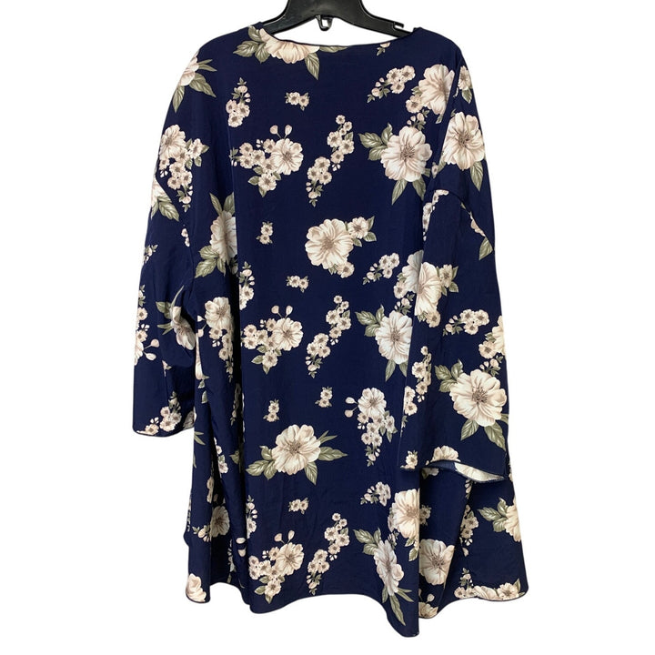 Shein Curve Womens 2XL Navy Blue Floral Half Sleeve Open Front Cardigan