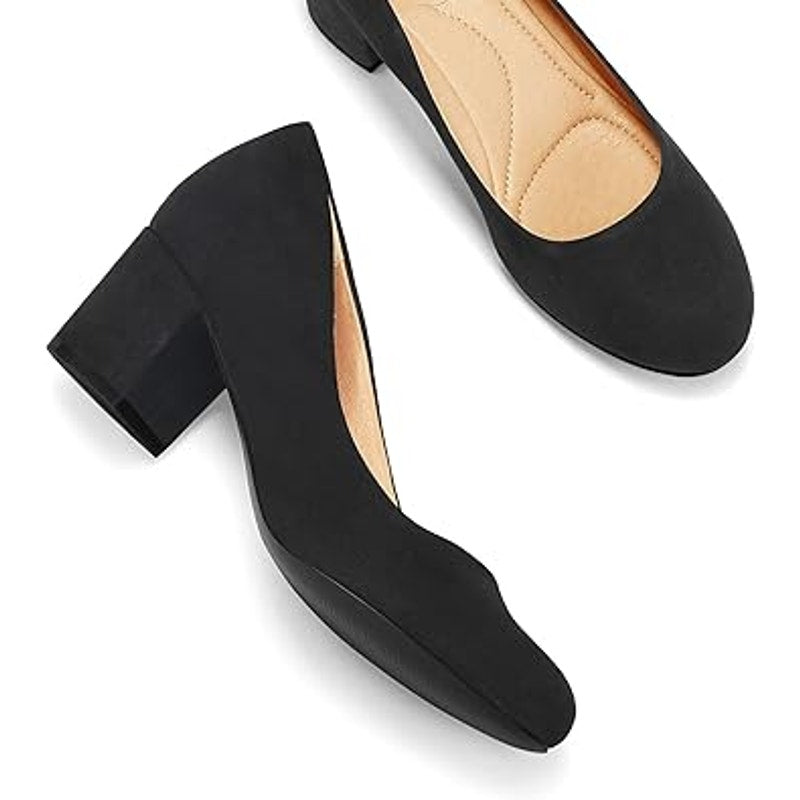 Mysoft Womens Size 10 Black Faux Suede 2.5" Block Heel Round Toe Pumps Shoes