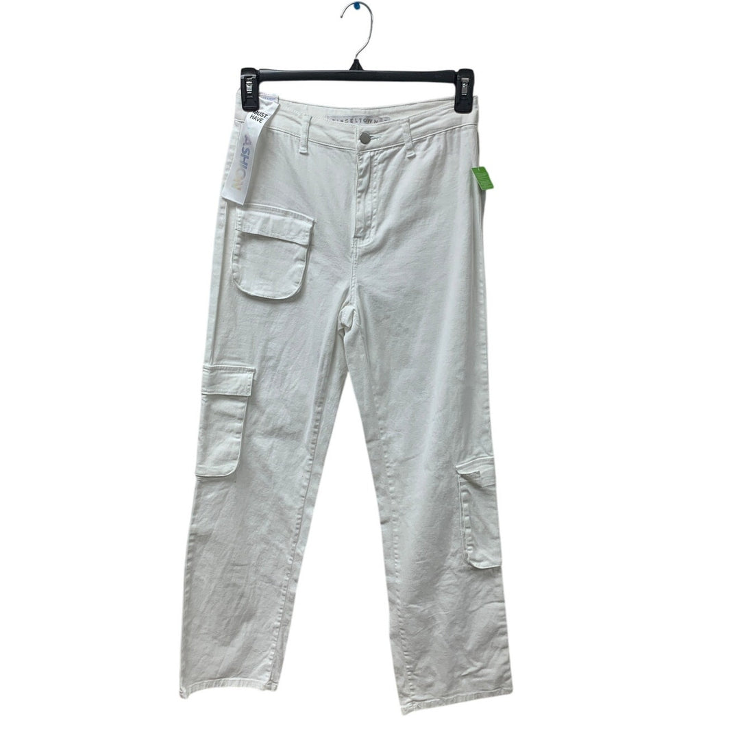 NWT New Tinseltown Juniors Size 7 White High Rise Baggy Straight Denim Jeans