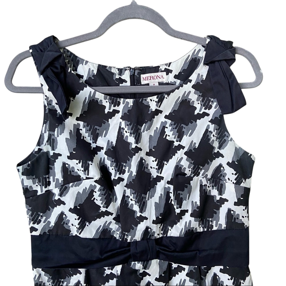 Merona Womens Size 8 Black White Gray Bow Accent Sleeveless Sheath Dress