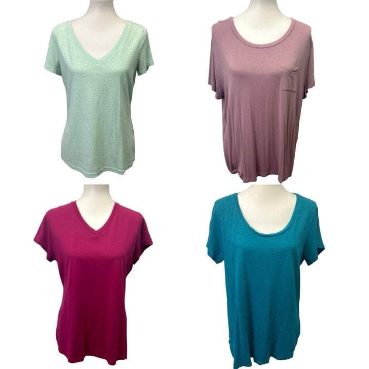 Lot of 4 Eddie Bauer Mossimo Womens Large Short Sleeve Scoop VNeck Tee Shirts