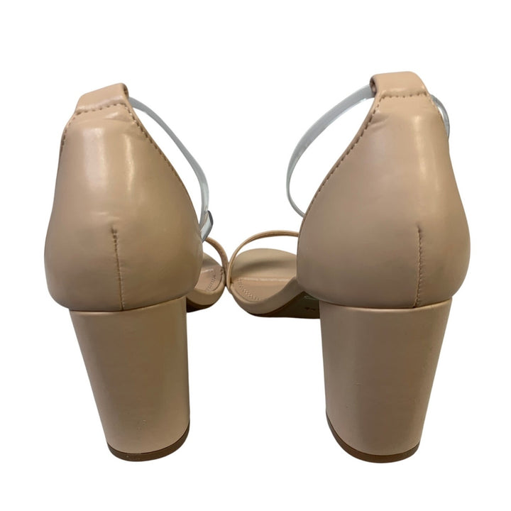 Shoe Land Womens Size 10 Beige 3.25" Heel Ankle Strap Open Round Toe Shoes