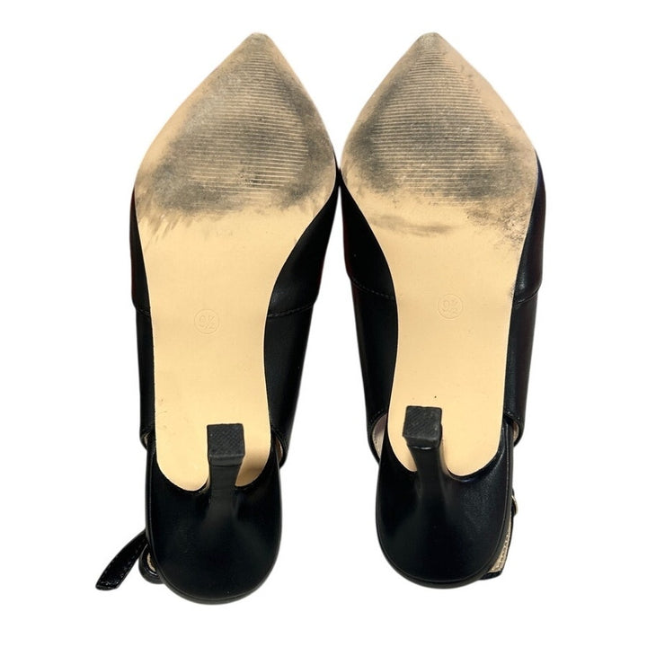 Rilista Womens Size 9.5 Black 3.5" Heel Slingback Pointed Closed Toe Pumps Shoes