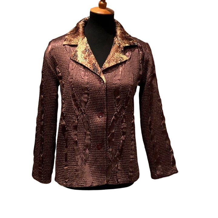 Keke Collection Womens Medium Reversible Animal Print Polyester Button Up Jacket