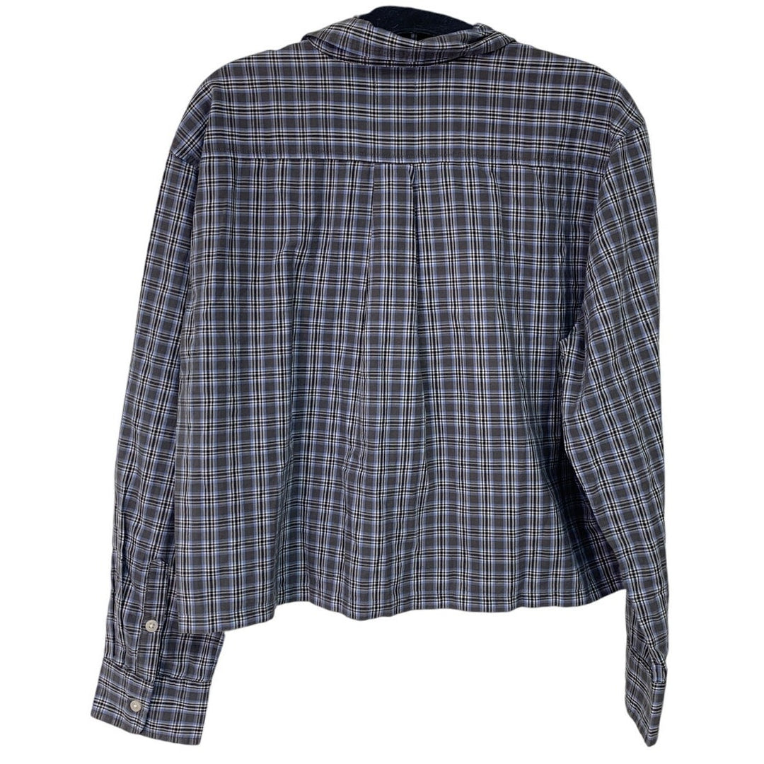 New Aerie Womens Small Long Sleeve Plaid Cropped Collared Button Up Shirt