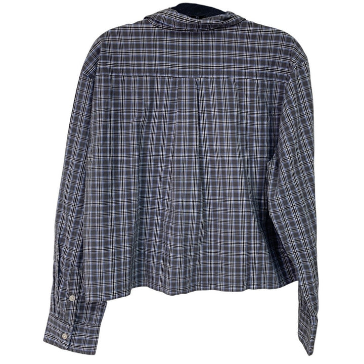 New Aerie Womens Small Long Sleeve Plaid Cropped Collared Button Up Shirt