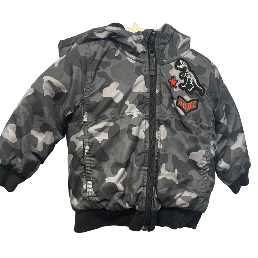 The Childrens Place Size 2T PolyAcrylic Camo Dinosaur Long Sleeve Lined Coat