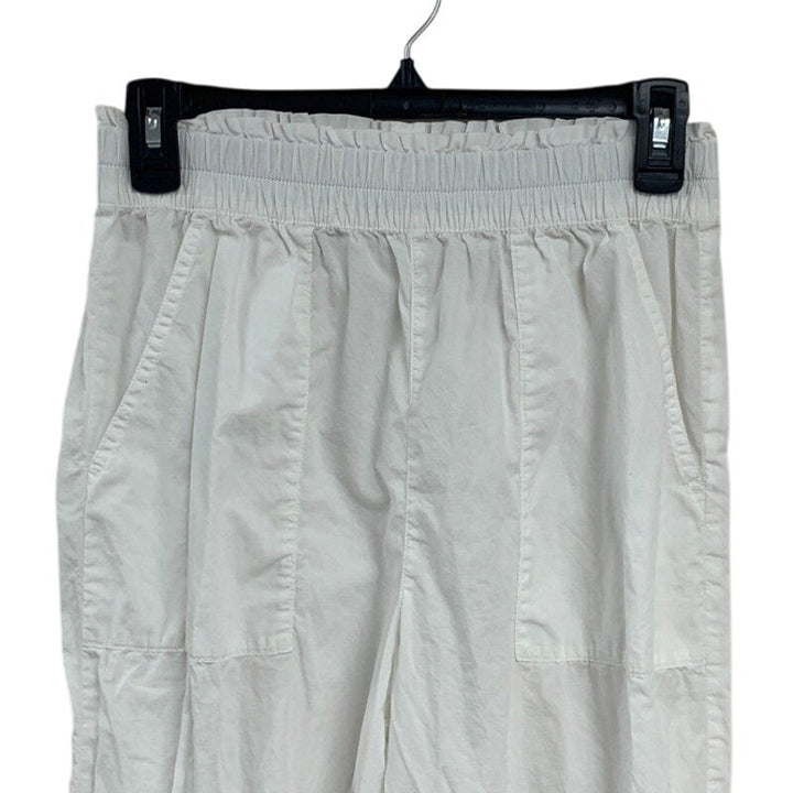 New Aerie Womens Small White Ruffled Elastic Paper Bag Waist Pants w Pockets