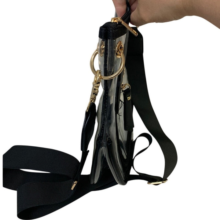 Womens Clear Black Trim Multi Zip Pocket Crossbody Stadium Events Crossbocy Bag