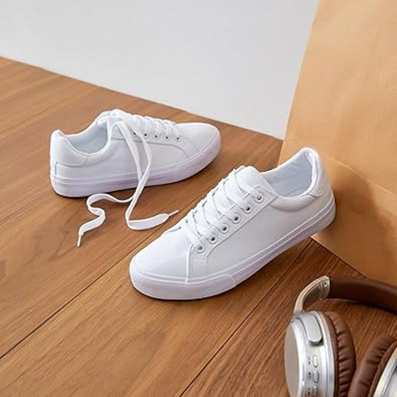 New Rominz Womens Size 8.5 White Canvas Basic Lace Up Lightweight Sneaker Shoes