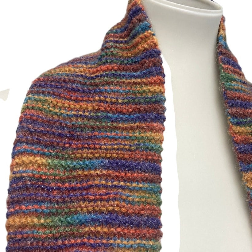 Handmade Acrylic Yarn Variegated Stripe Hand Knit Warm Winter Scarf w Fringe