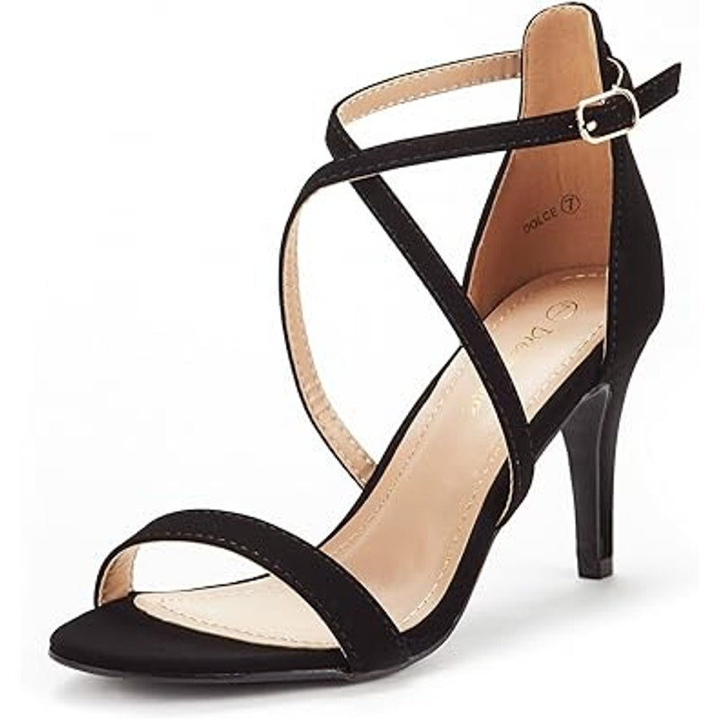 New Dream Pairs Womens Size 7 Black Faux Suede Open Toe 3.5" Heel Sandal Shoes