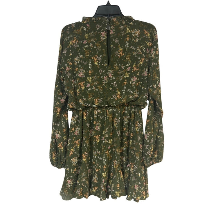 New Francescas Womens Large Green Orange Floral Gathered Waist Boho Flowy Dress