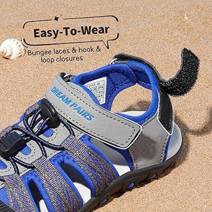 Dream Pairs Boy Size 2 Blue Gray Hook Loop Close Toe Athletic Sport Sandal Shoes