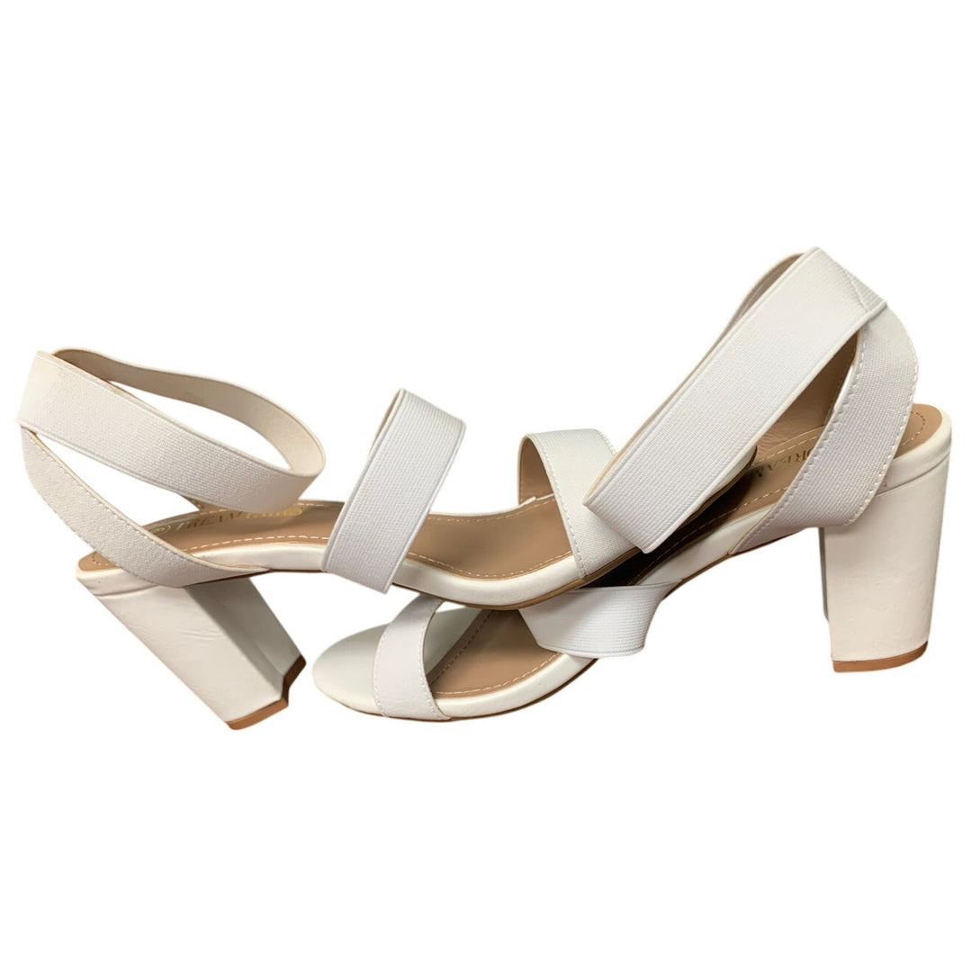 Dream Pairs Womens 9 White Elastic Ankle Strap 3.5" Block Heel Open Toe Shoes