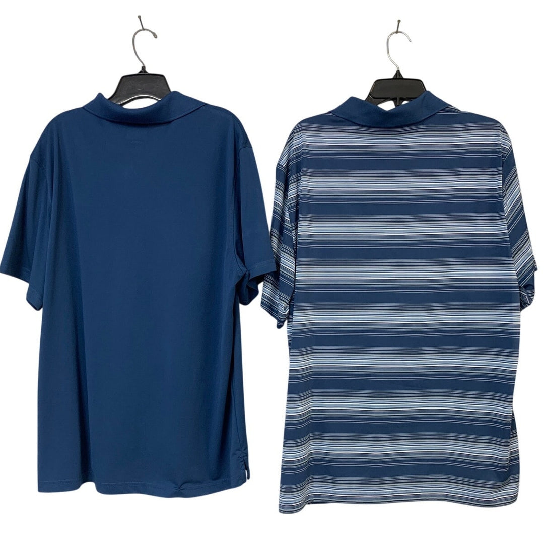 Lot of 2 Greg Norman Tasso Elba Mens XL Blue Striped Short Sleeve Polo Shirt