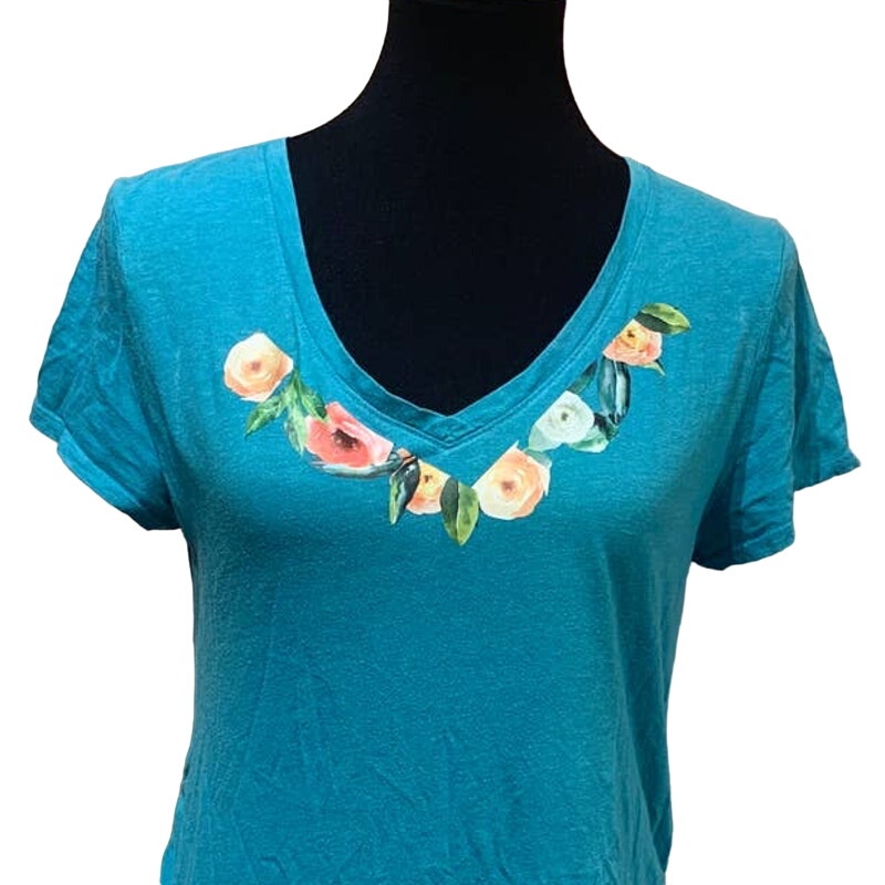 Hand Printed Upcycled Isabel Maternity Medium Flowers Side Gathered Stretchy Tee