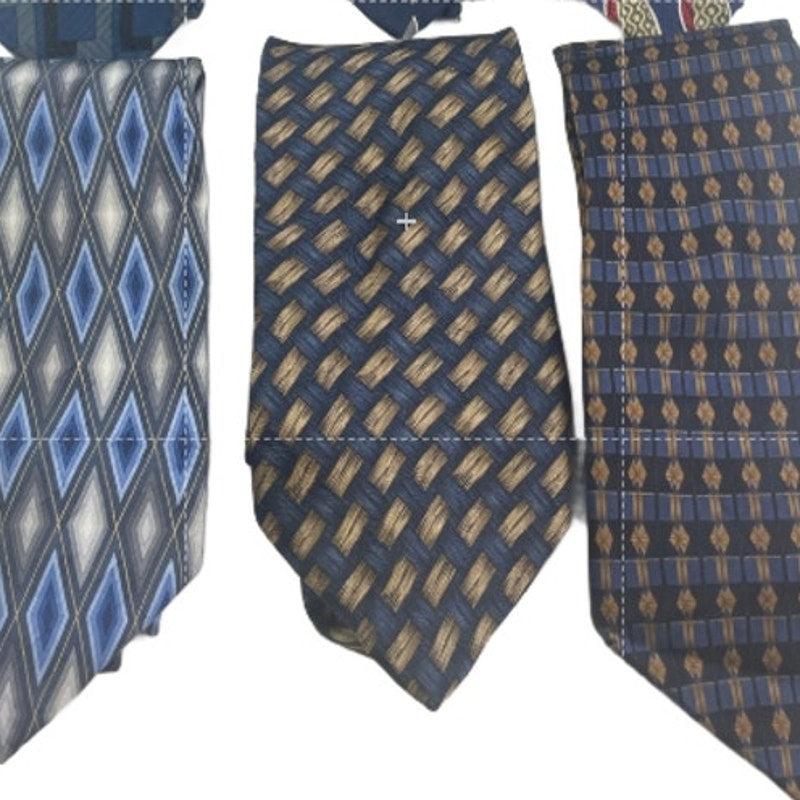Lot of 6 Blue Brown Navy Geometric Diamond Vintage and Modern Mens Neck Ties