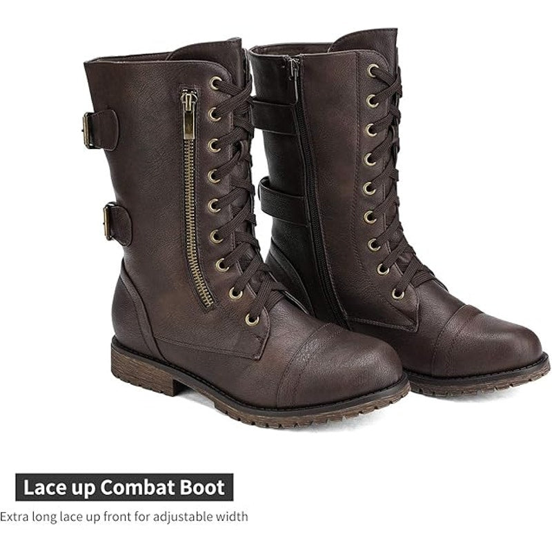 Dream Pairs Womens Size 6 Brown Faux Leather Mid Calf Hidden Wallet Combat Boots