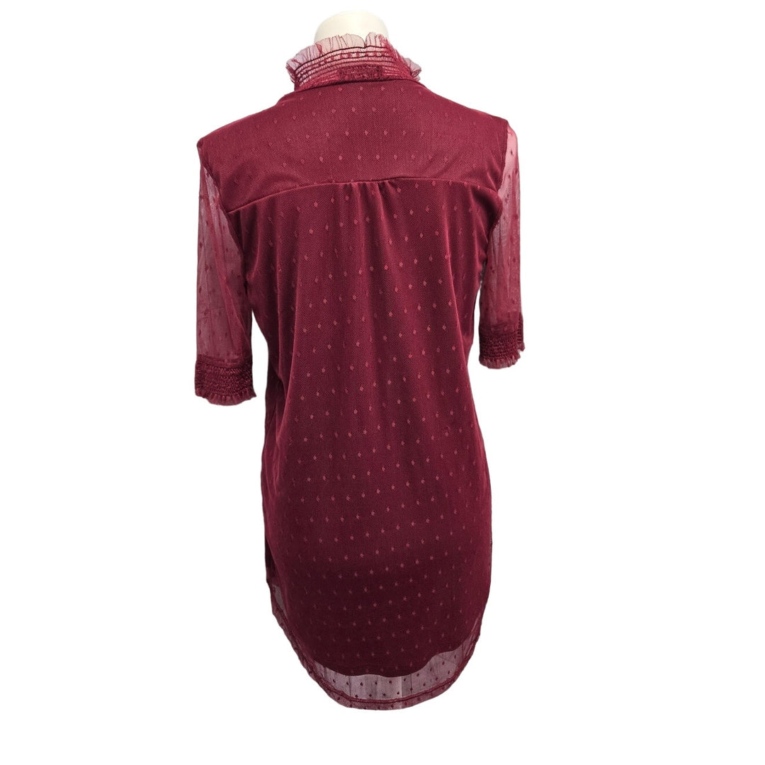 Suzanne Betro Womens Small Magenta Pink 1/2 Sleeve Lined Sheer Mini Shirt Dress
