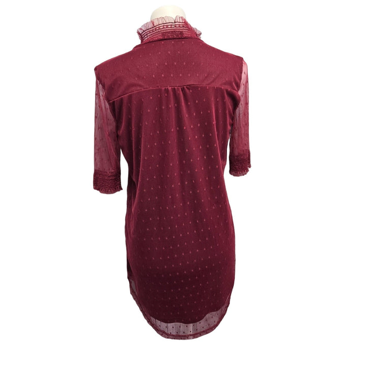 Suzanne Betro Womens Small Magenta Pink 1/2 Sleeve Lined Sheer Mini Shirt Dress