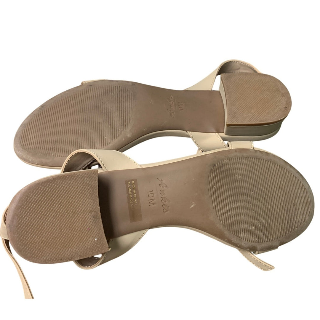 Ankis Womens Size 10 Nude Tan Open Toe Ankle Strap Low 1" Heel Sandals Shoes