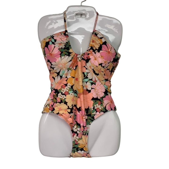 New Shade &amp; Shore Womens Large Tropical Floral Med Seat Coverage 1PC Swim Suit