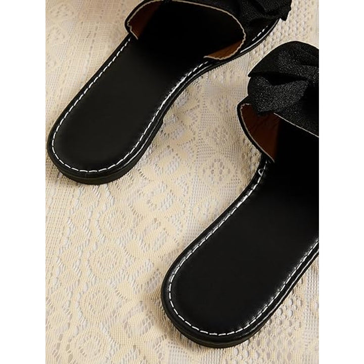 New GorgGlitter Womens Size 11 Black Slip On Slide Sandal Open Toe Bow Shoes