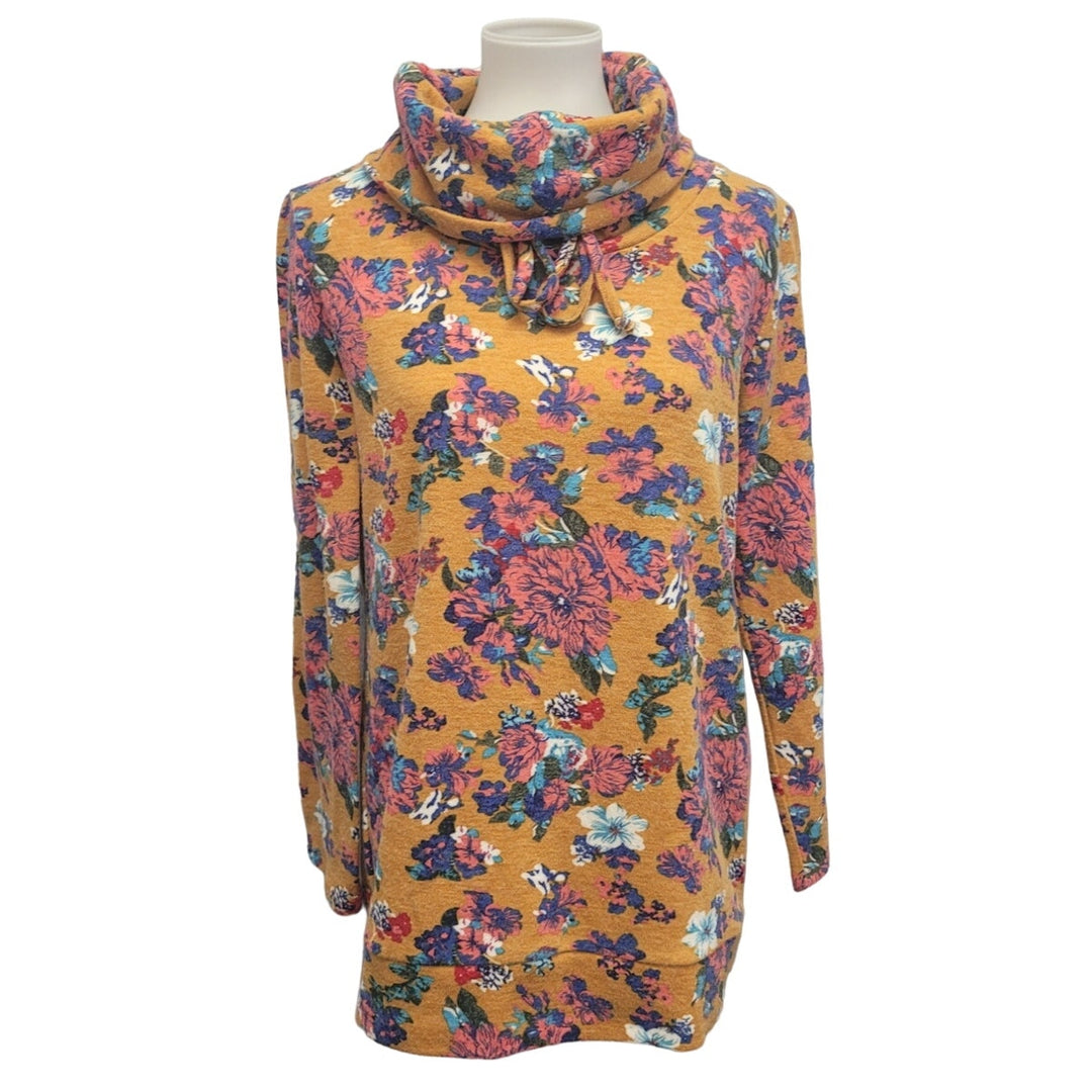 Wonderland Womens Small Floral Long Sleeve Cowl Neck Pullover Sweatshirt