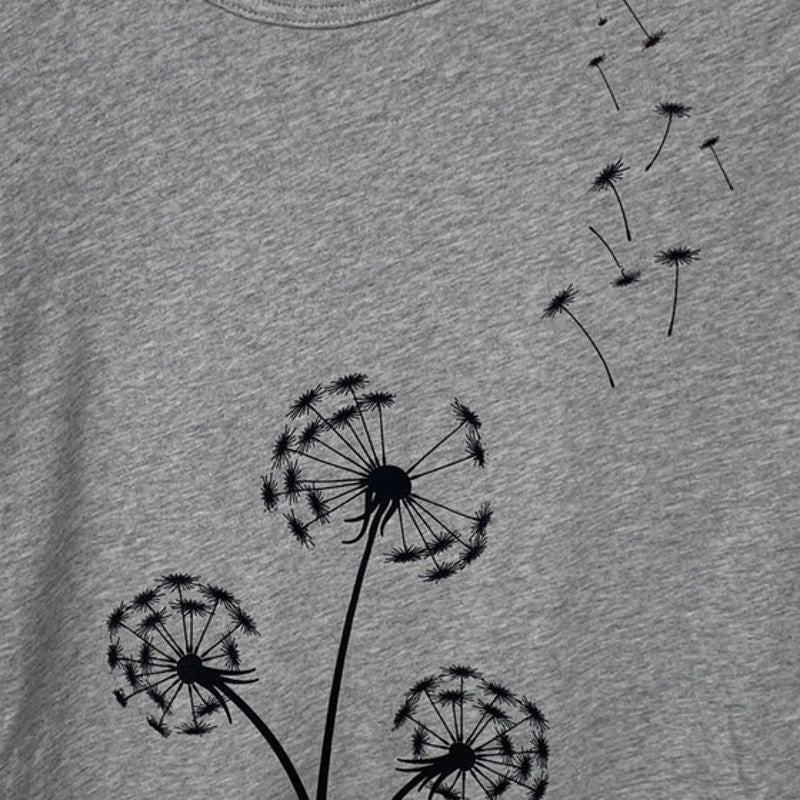 New Upcycled Hand Printed Womens Small Dandelion Wish Short Sleeve Tee Shirt