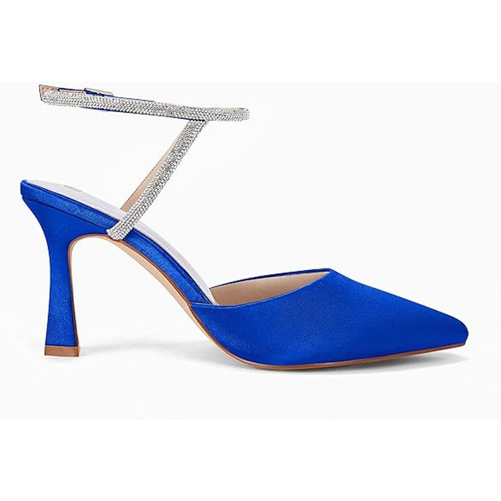 Coutgo Womens Size 8.5 Royal Blue Satin 3.5" Heel Closed Toe Ankle Strap Shoes