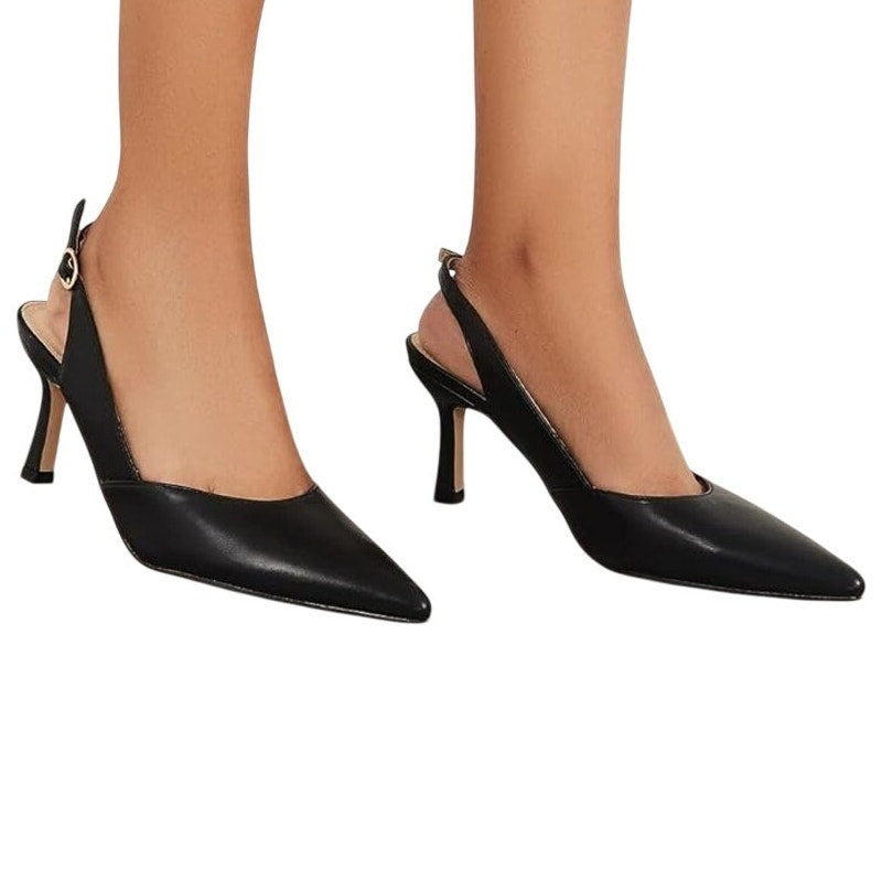 Rilista Womens Size 9.5 Black 3.5" Heel Slingback Pointed Closed Toe Pumps Shoes