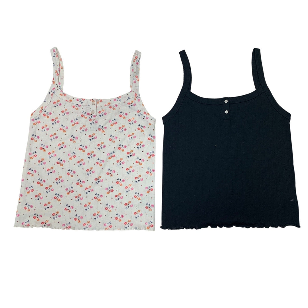 2 New Aerie Womens Small Floral Scalloped Front Button Thin Strap Tank Tops