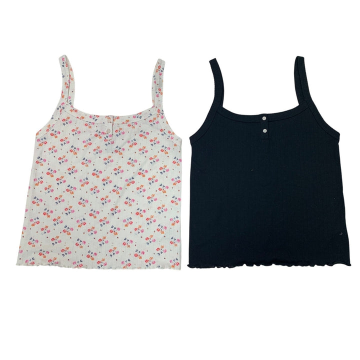2 New Aerie Womens Small Floral Scalloped Front Button Thin Strap Tank Tops