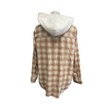 New Time and Tru Womens Large Long Sleeve Plaid Flannel Cotton Blend Hoodie
