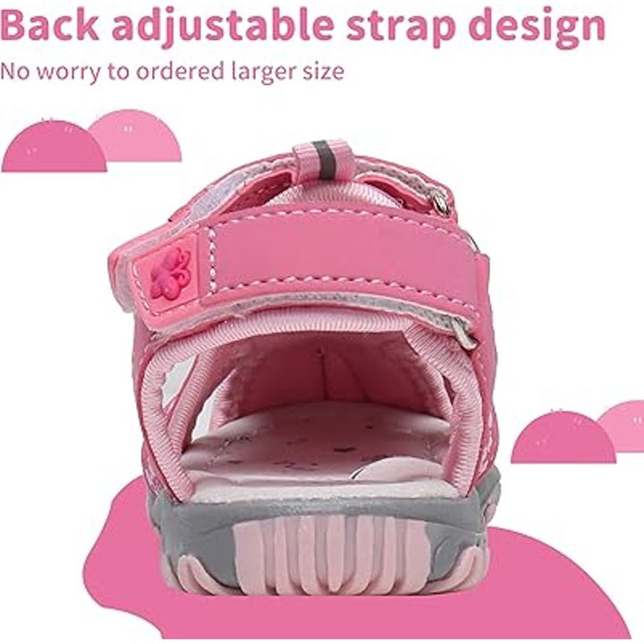 Apakowa Toddler Girls Size 7 Pink Sandals Closed Toe Latch &amp; Hook Close Shoes