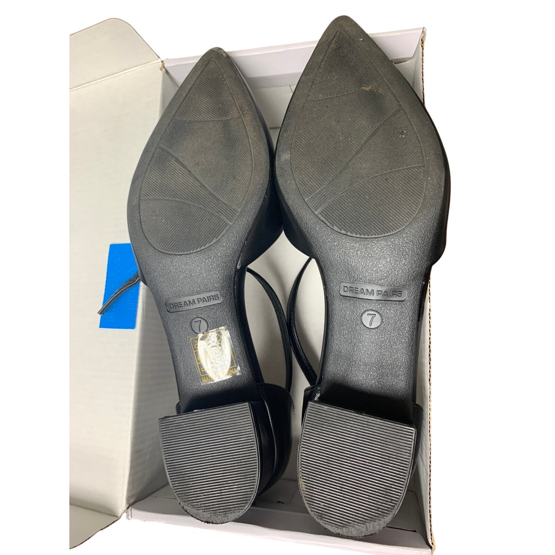 Dream Pairs Womens Size 7 Black Faux Leather Closed Pointy Toe Ankle Strap Shoes