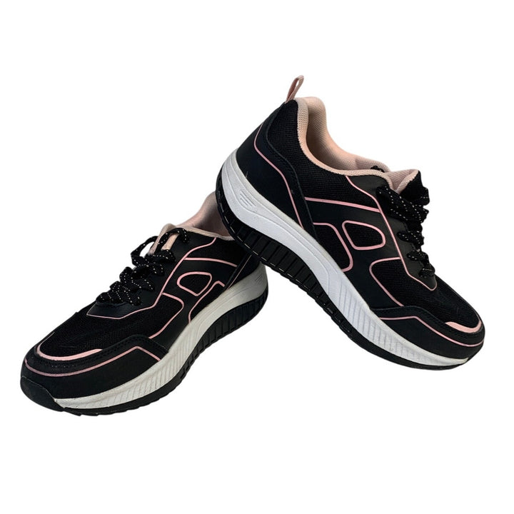 Zefuher Womens Size 7.5 Black Pink Sneakers Lace Up Low Top Running Tennis Shoes
