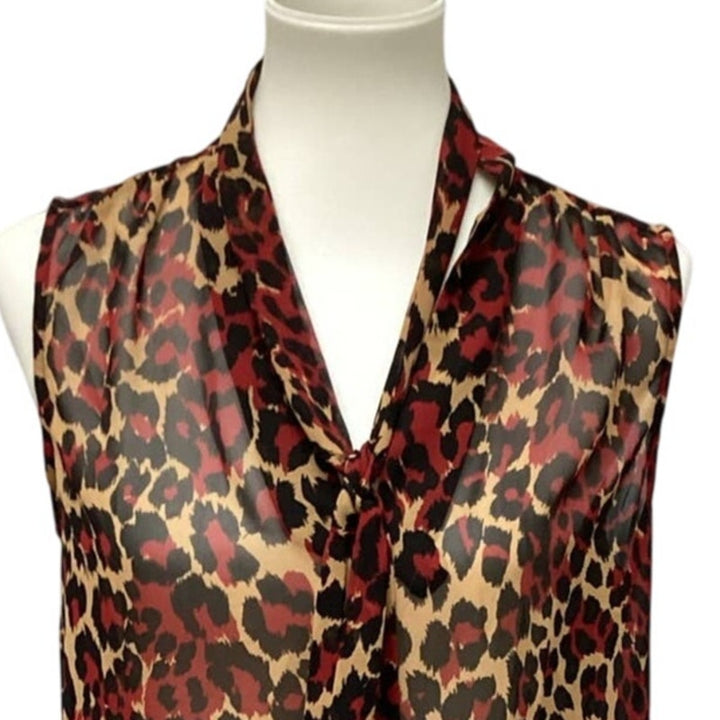 Anne Klein Small Polyester Sleeveless Sheer Red Black Leopard Spot Tank Blouse