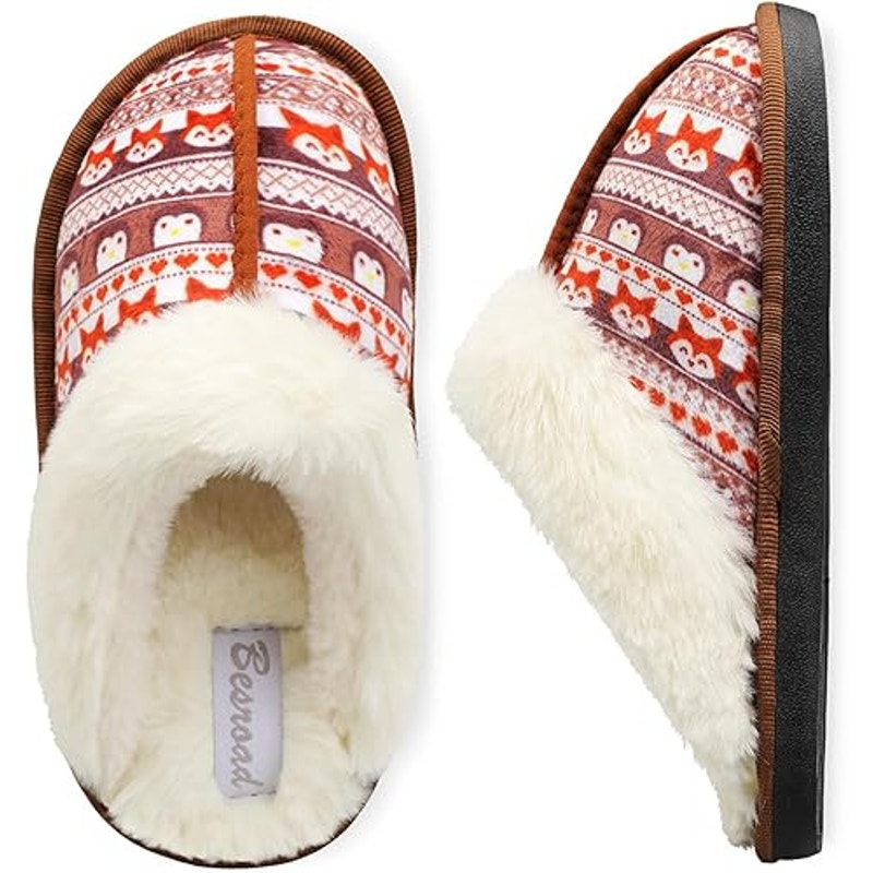 New Besroad Little Kids XS 11-11.5 Slip On Penguin Fox Faux Fur House Slippers