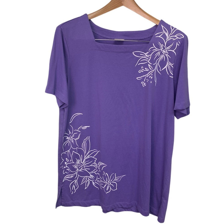 Lot of 3 Womens Large Purple Butterfly Floral Short Sleeve Summer Tee Shirts